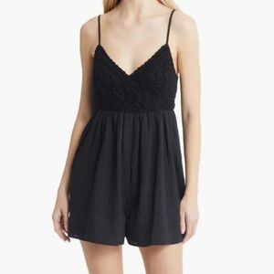 BP Crochet Bodice Romper In Black Jet Size L